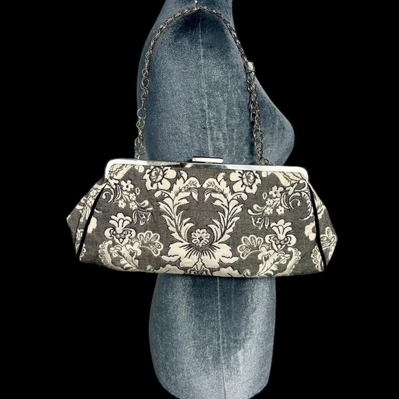 embroidered brocade tapestry baguette chain shoulder bag / clutch baroque gothic - Picture 3 of 8